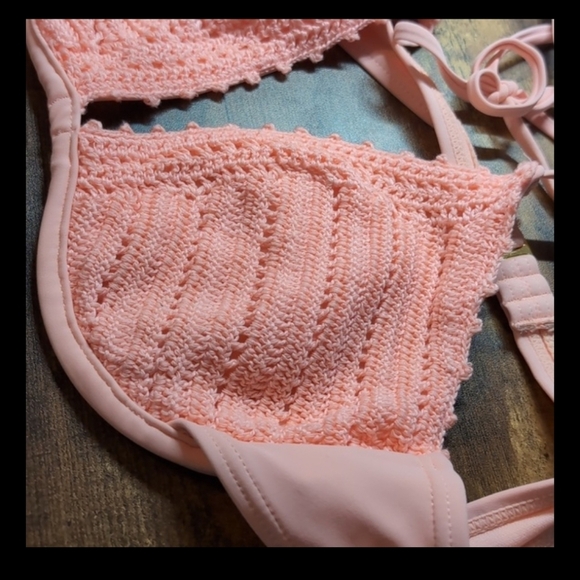 BRAZILLIAN cut HOT Pink Stripe HIGH Waisted Bikini Bottoms & Crotched top - Picture 11 of 12